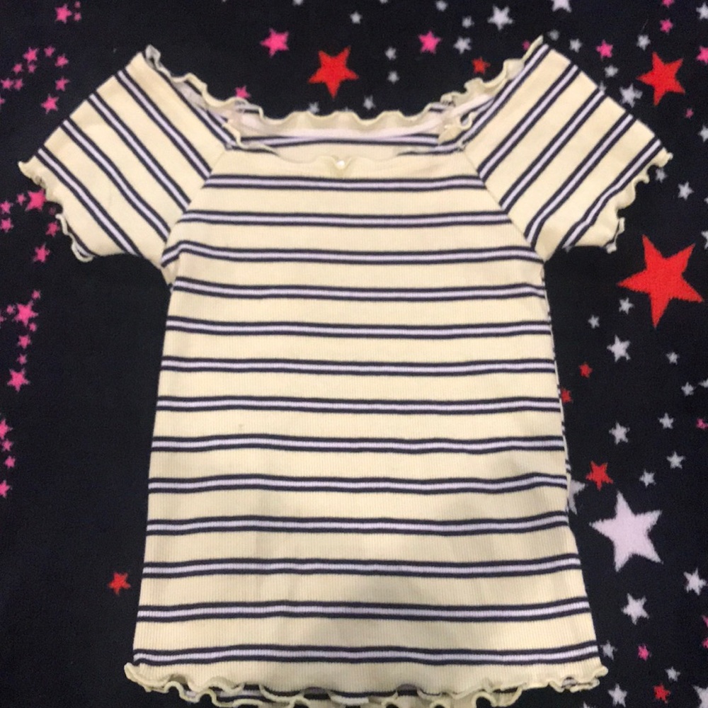 Yellow black and white striped shirt with ruffles